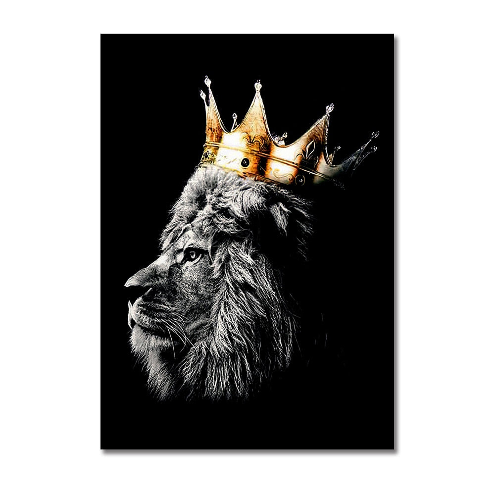 black lion king and lioness queen wall art