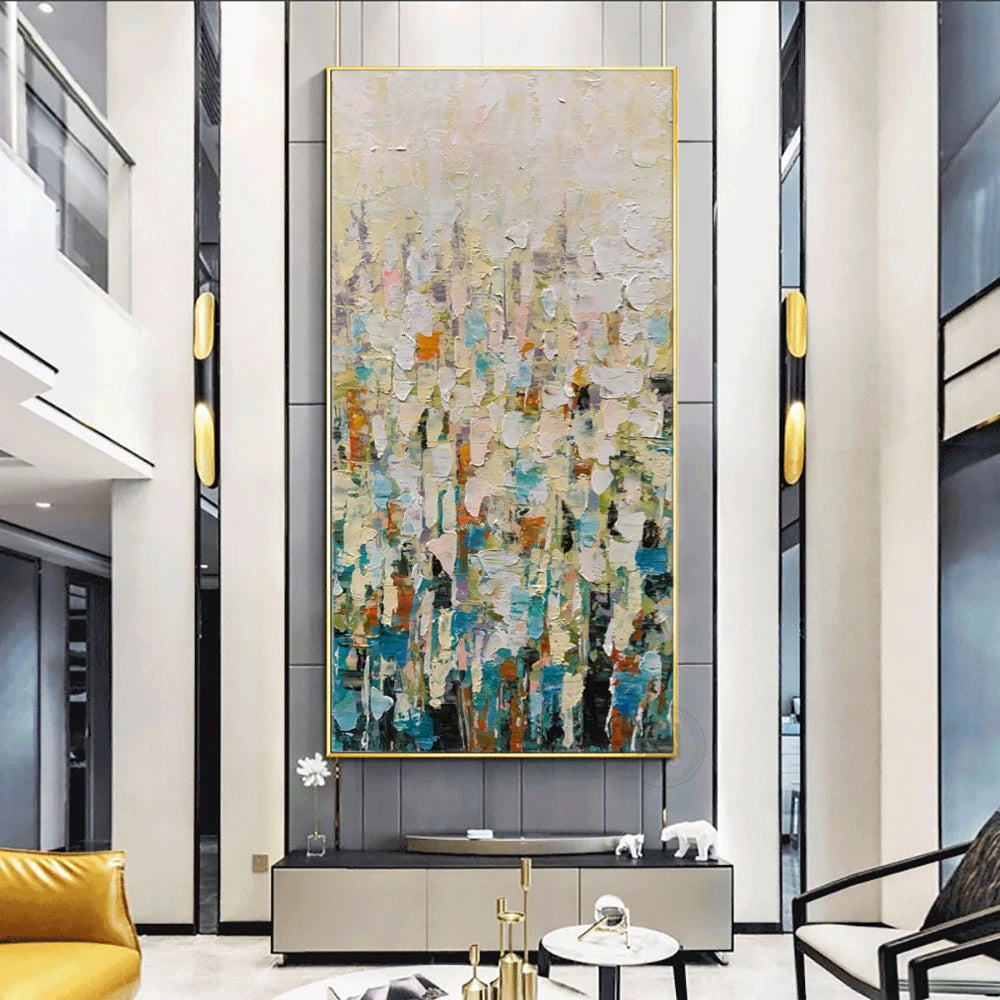 2’x8’ blue and gold abstract strokes runner rug