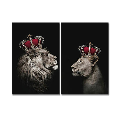 Black Lion King and Lioness Queen Wall Art
