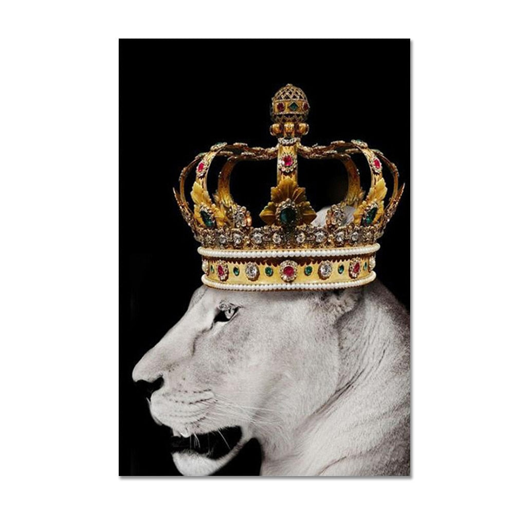black lion king and lioness queen wall art