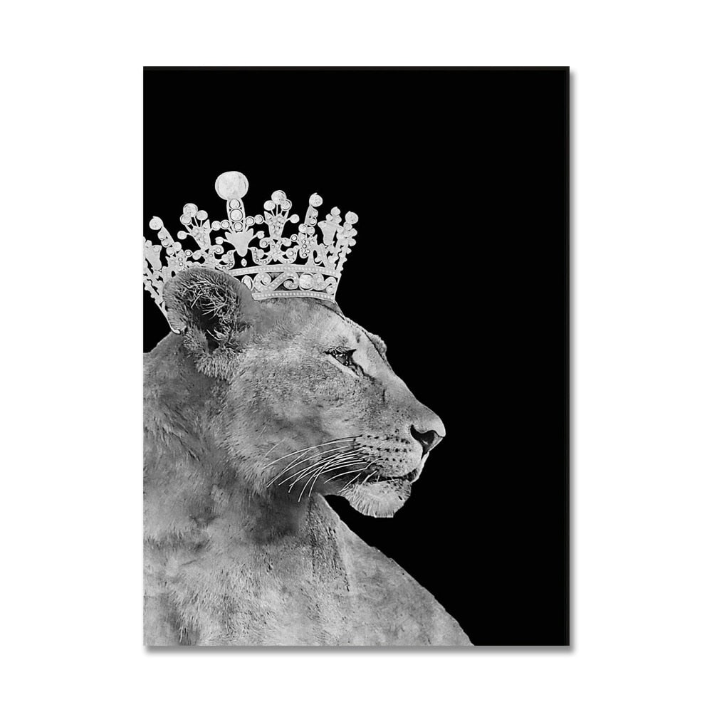 black lion king and lioness queen wall art