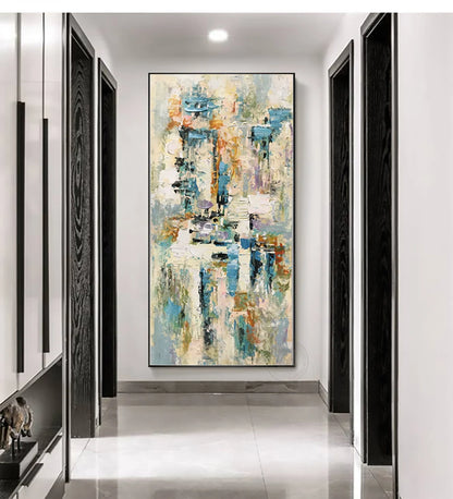 2’X8’ Blue And Gold Abstract Strokes Runner Rug