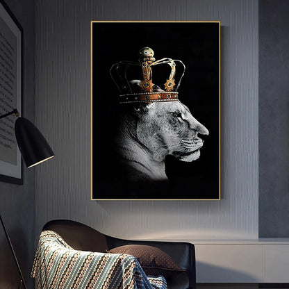 Black Lion King and Lioness Queen Wall Art