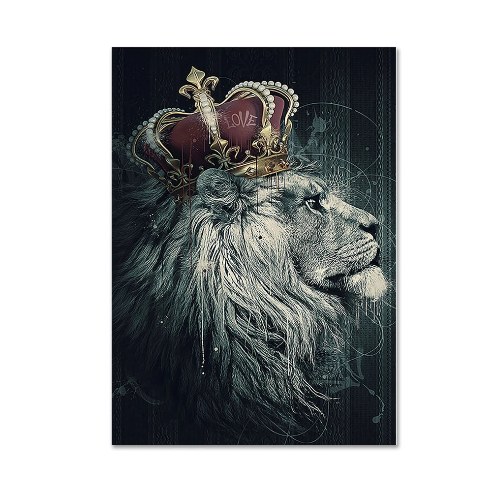 black lion king and lioness queen wall art