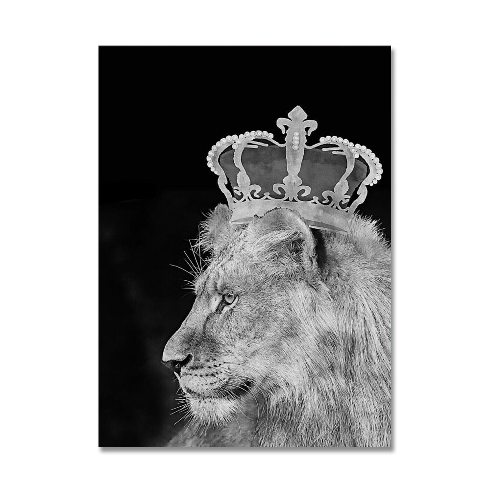 black lion king and lioness queen wall art