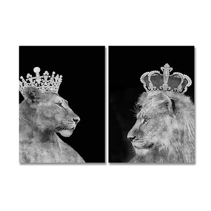 Black Lion King and Lioness Queen Wall Art