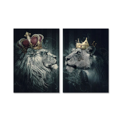Black Lion King and Lioness Queen Wall Art