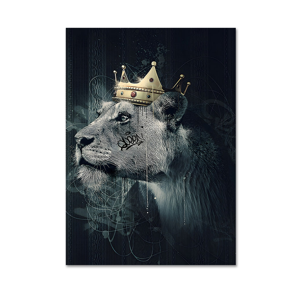black lion king and lioness queen wall art