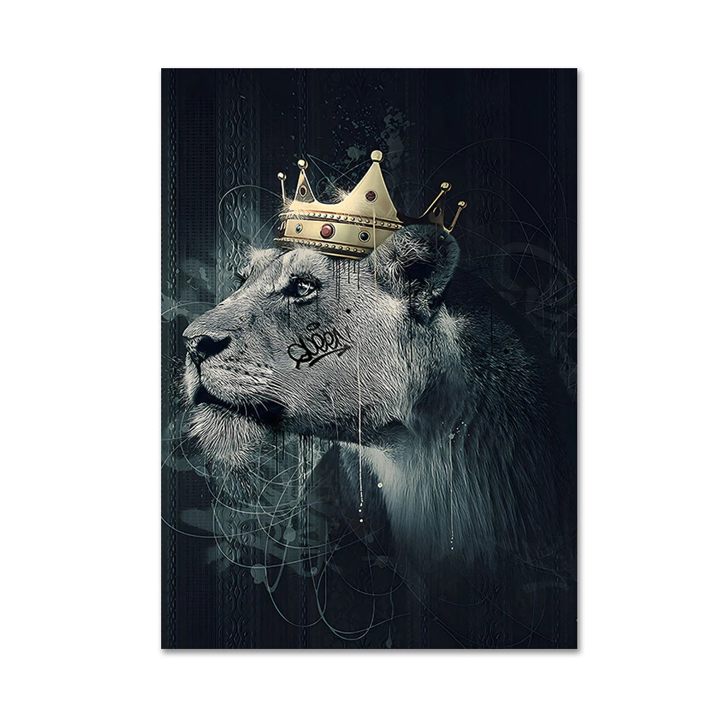 black lion king and lioness queen wall art