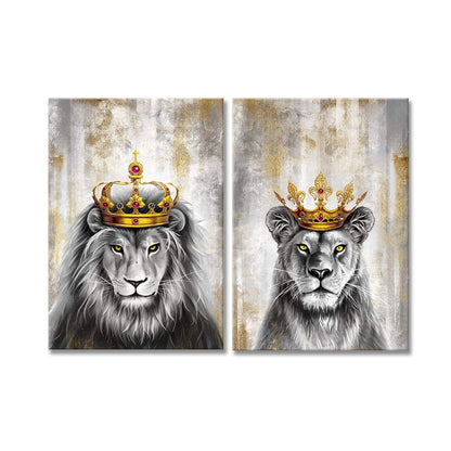 Black Lion King and Lioness Queen Wall Art