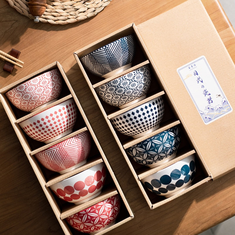 5pcs japanese ceramic cereal rice bowls set