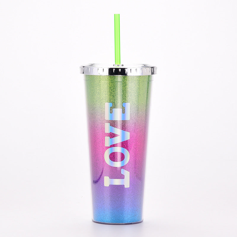 rainbow gradient magic color double-wall water bottle – portable outdoor cup