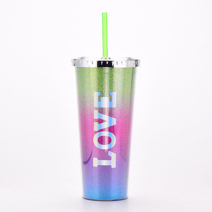 Rainbow Gradient Magic Color Double-Wall Water Bottle – Portable Outdoor Cup