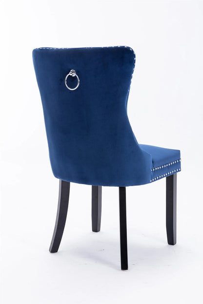 Nikki Collection Tufted Velvet Dining Chairs – Set of 2 (Blue)
