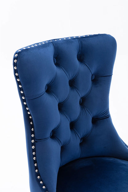 Nikki Collection Tufted Velvet Dining Chairs – Set of 2 (Blue)