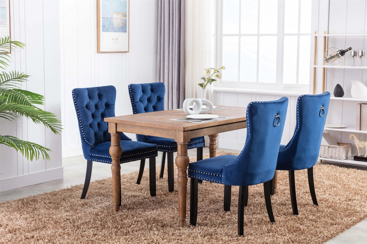 nikki collection tufted velvet dining chairs – set of 2 (blue)