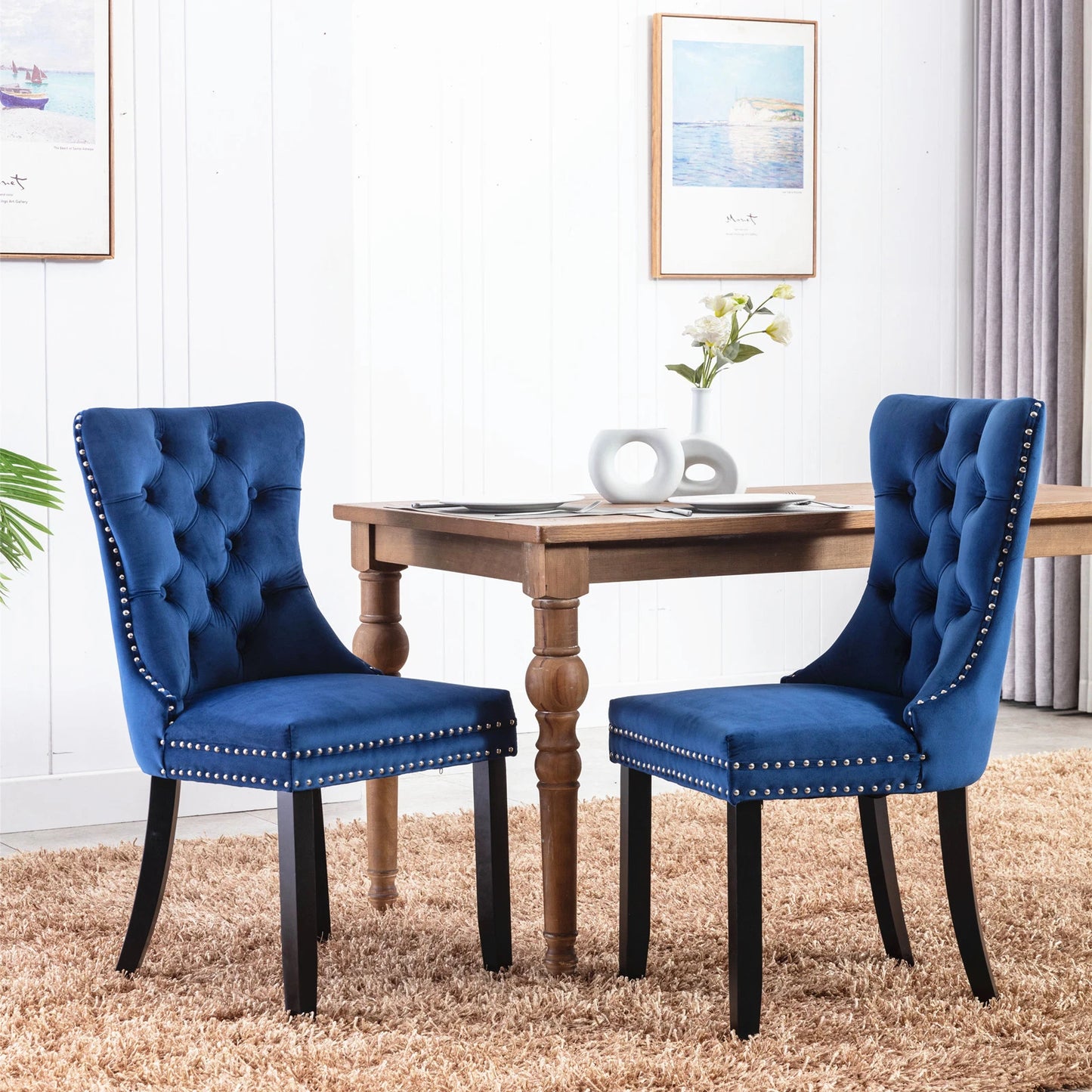nikki collection tufted velvet dining chairs – set of 2 (blue)