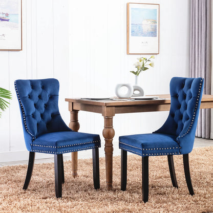 Nikki Collection Tufted Velvet Dining Chairs – Set of 2 (Blue)