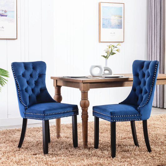 Nikki Collection Tufted Velvet Dining Chairs – Set of 2 (Blue)