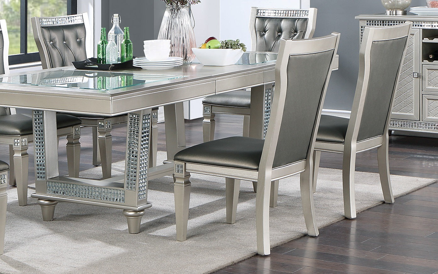 leaf silver hue glass top dining table
