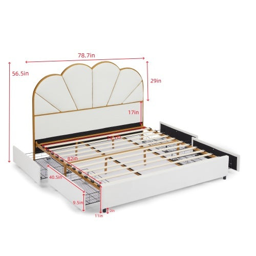 upholstered smart king platform bed with 4-drawers