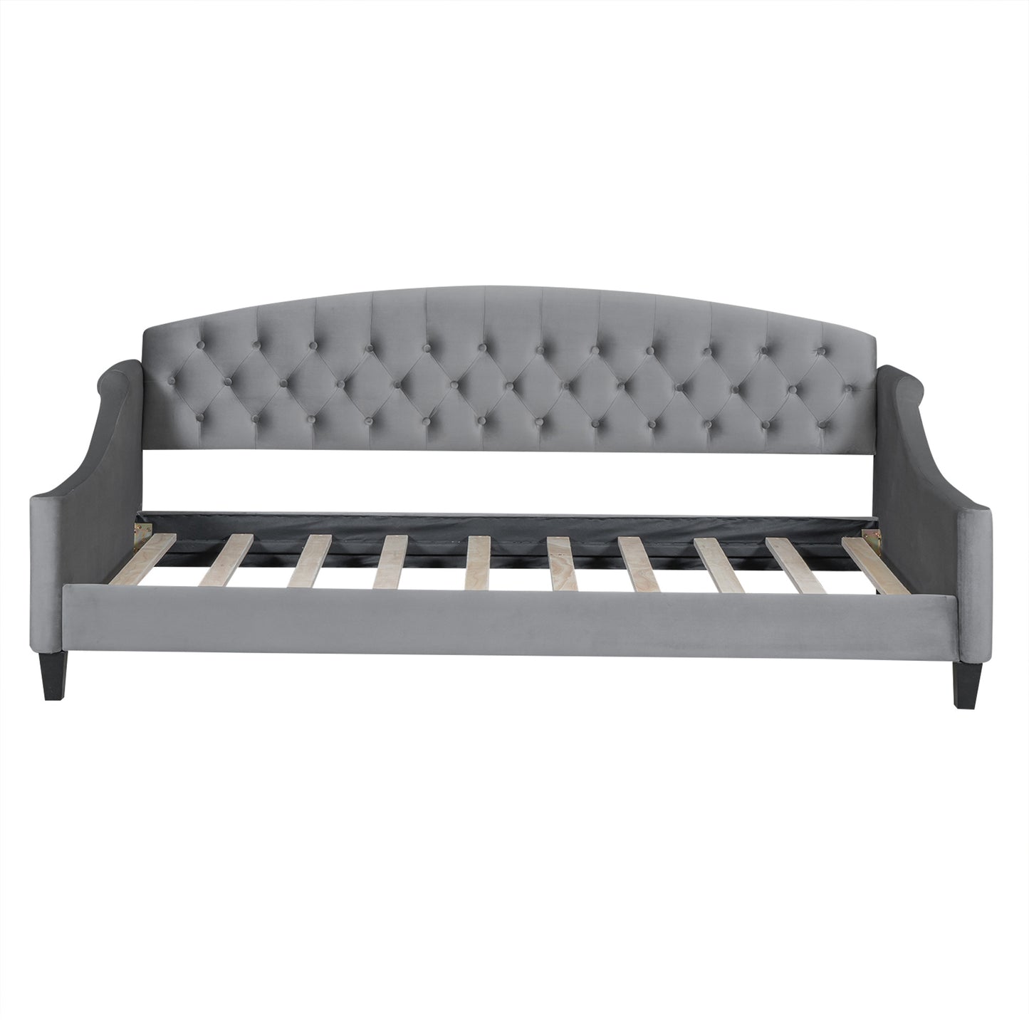 modern luxury upholstered tufted button bed, grey