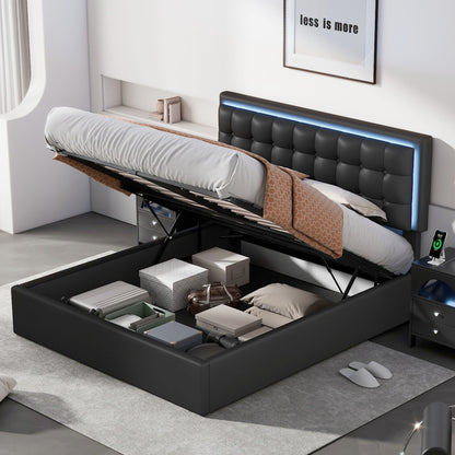 Tufted Upholstered Platform Bed with Hydraulic Storage System & PU Storage Bed with LED Lights