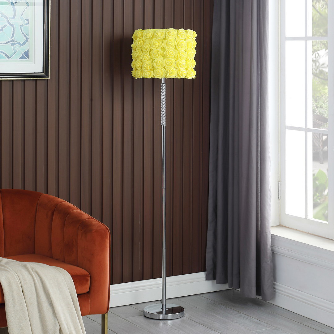 63"in yellow roses in bloom acrylic/metal floor lamp