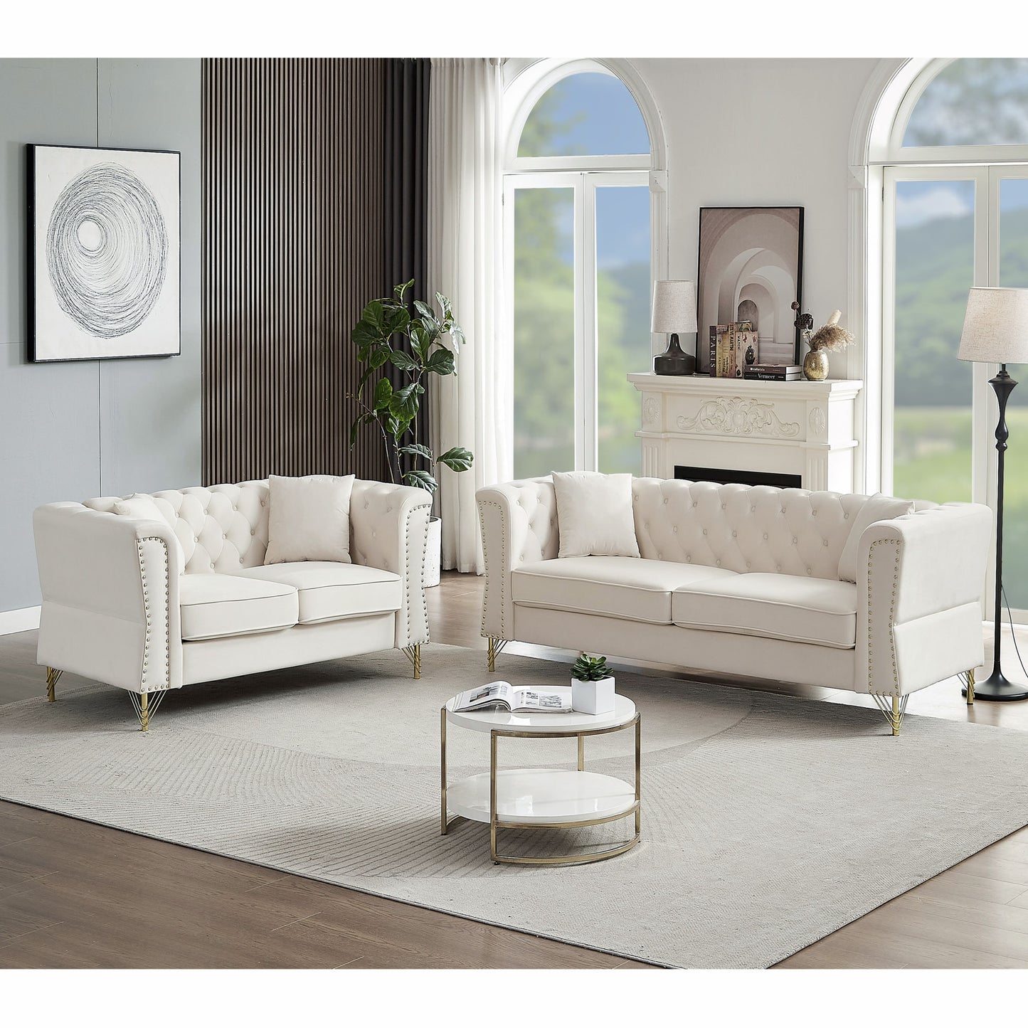 3-seater + 2-seater combination sofa tufted with 4 pillows