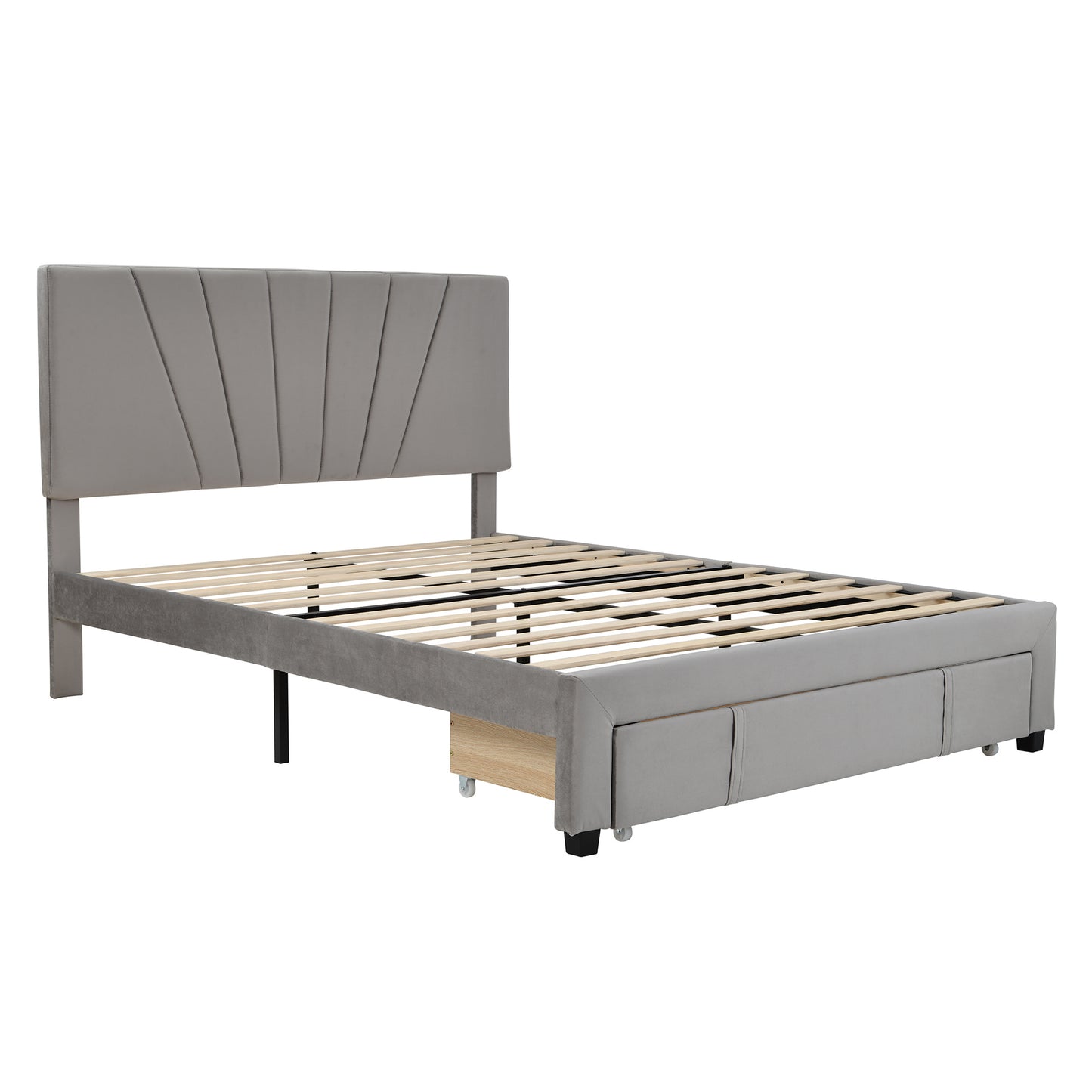 queen size storage bed velvet upholstered platform bed with a big drawer