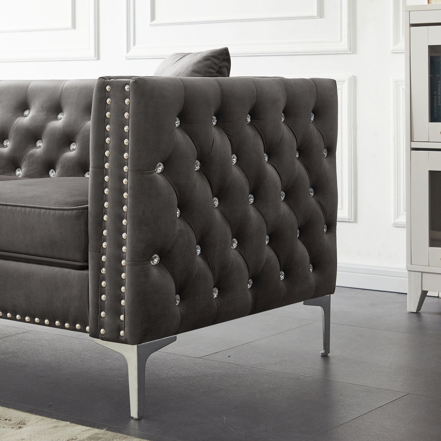 modern velvet sofa tufted set with 2 pillows included
