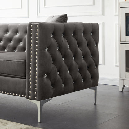 Modern Velvet Sofa Tufted Set with 2 Pillows Included
