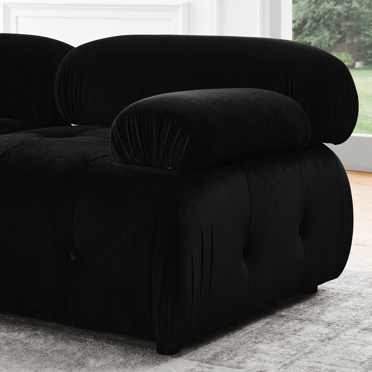 button tufted modular sectional sofa, black velvet