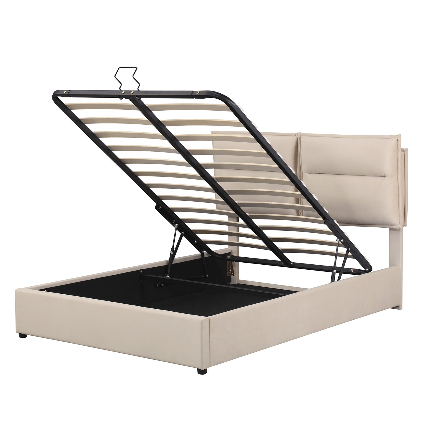 upholstered platform bed with a hydraulic storage system