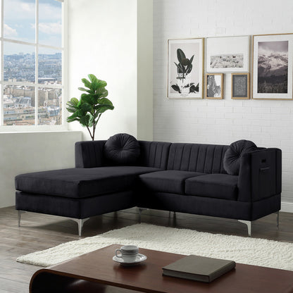 ChloeSectional Sofa Chaise with USB Charging Port, Black