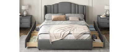 Mie Upholstered Platform Bed with Wingback Headboard and 4 Drawers