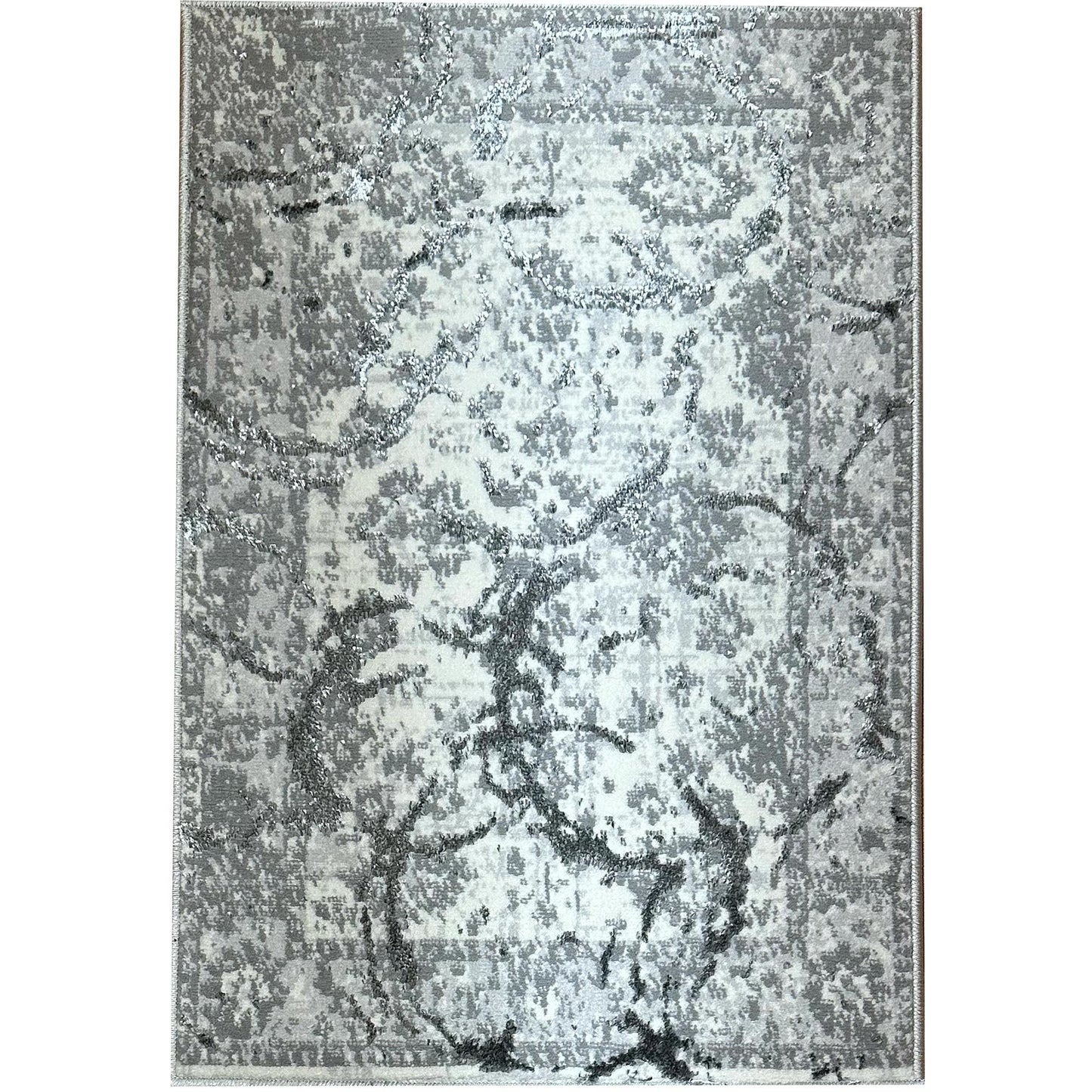 penina luxury area rug in gray with silver circles abstract design