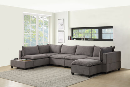 Madison 7Pc Modular Sectional Sofa Chaise with USB Storage Console Table