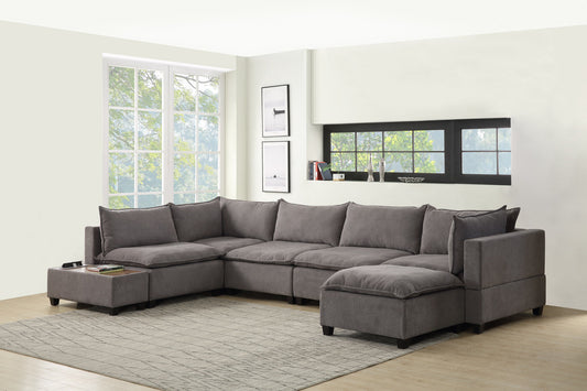 Madison 7Pc Modular Sectional Sofa Chaise with USB Storage Console Table
