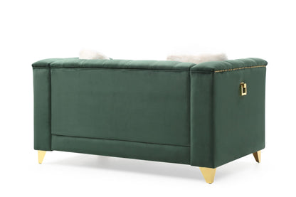 Russell Tufted Upholstery 2 Pc Set Finished in Velvet Green