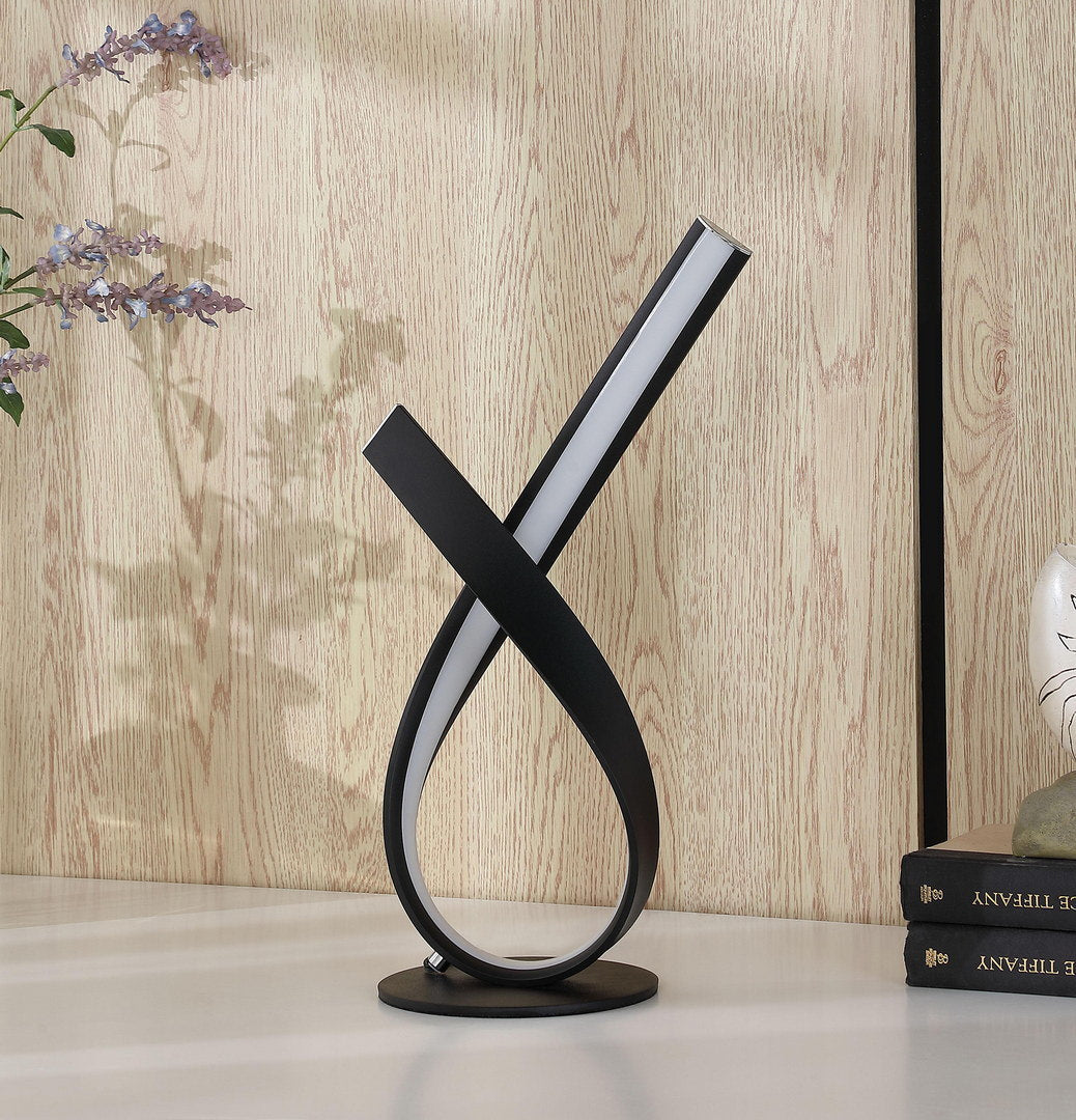 abstract upright ribbon bow led black metal table lamp