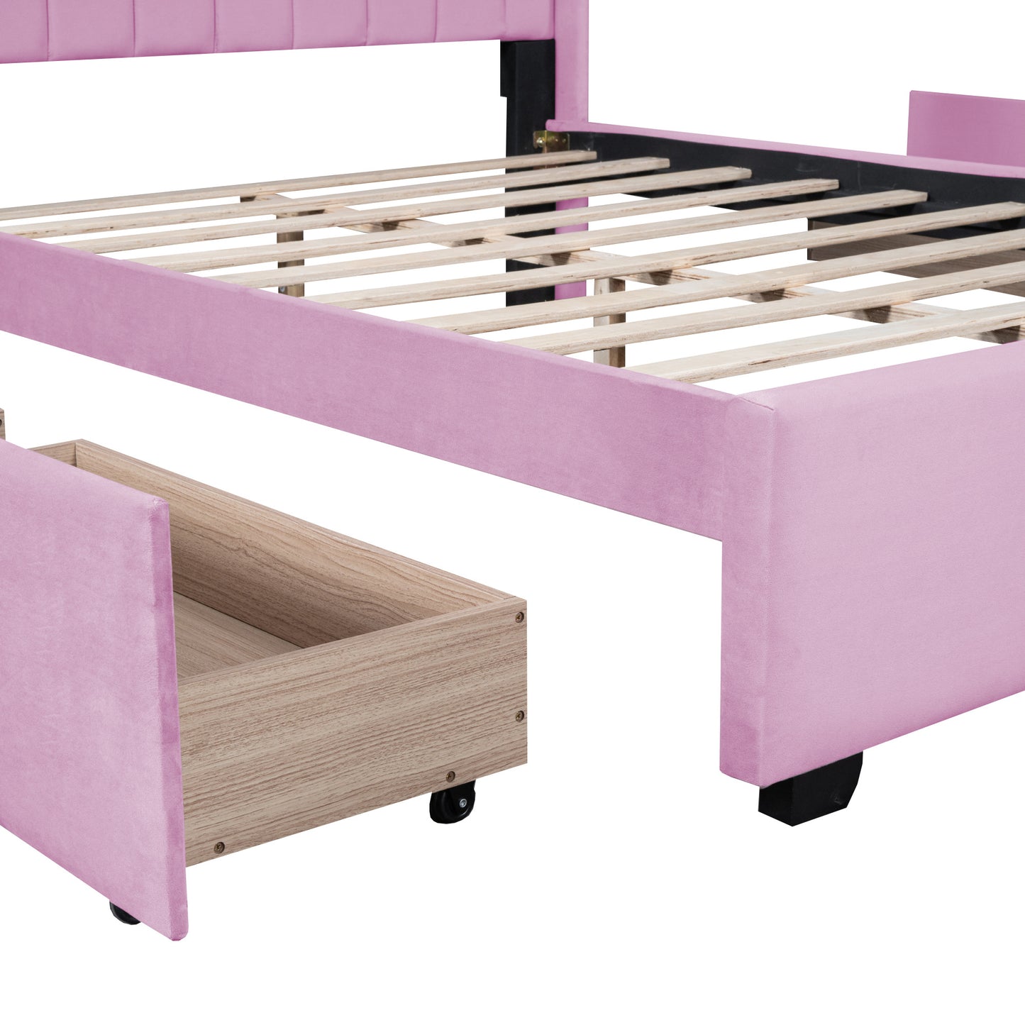 queen size upholstered bed with 4 drawers, pink