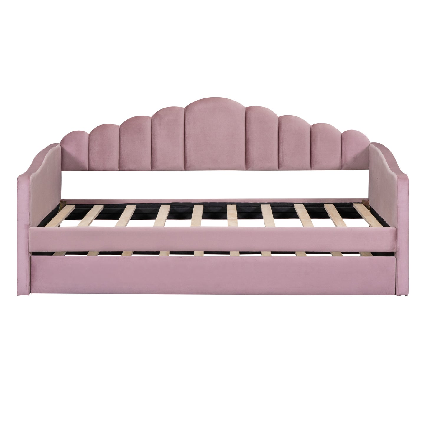 upholstered daybed with trundle & usb charging ports, pink