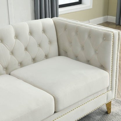 Kate Velvet Upholstered Sofa, Beige Velvet