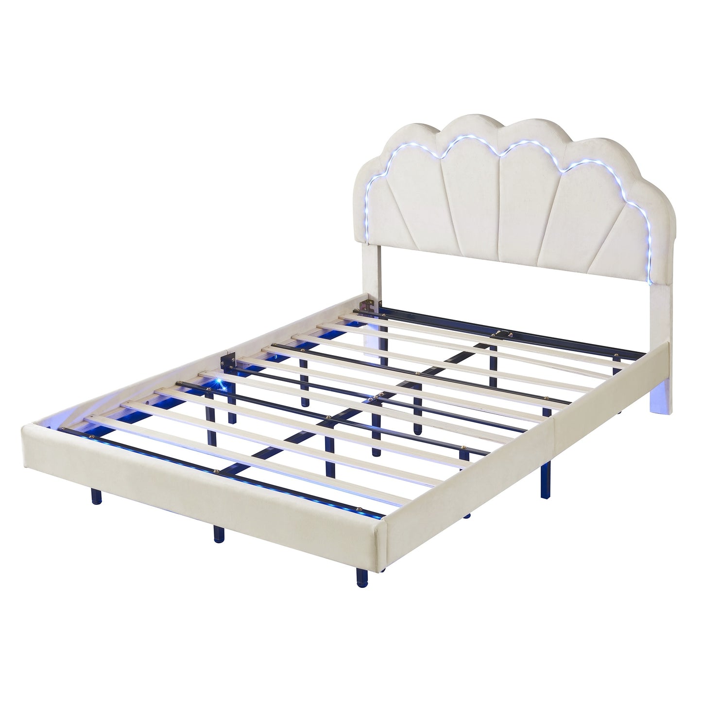 smart led bed frame with elegant flowers headboard