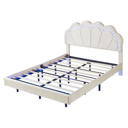 Smart LED Bed Frame with Elegant Flowers Headboard
