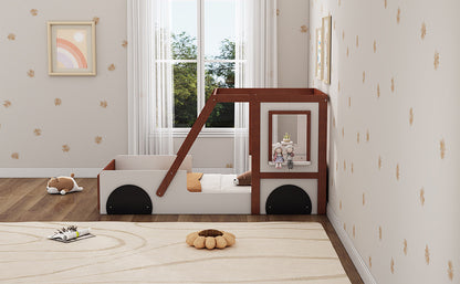 Fun Play Design Twin Size Car Bed, White+ Orange