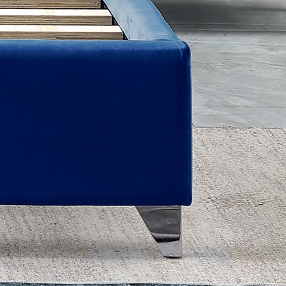 Velvet Upholstered Bed with Deep Button Tufting, Blue