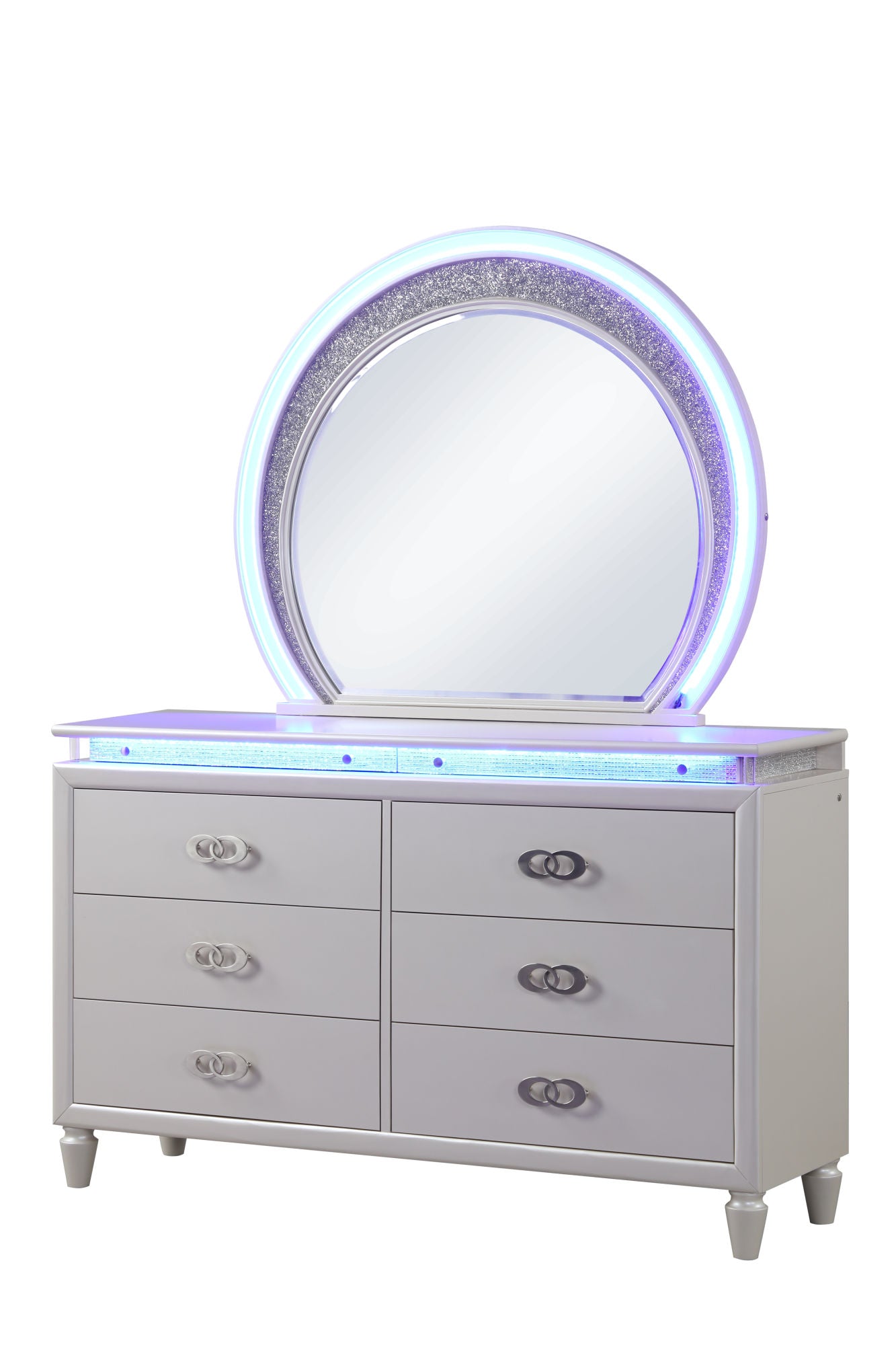 perla 6 drawer led dresser made with wood in milky white