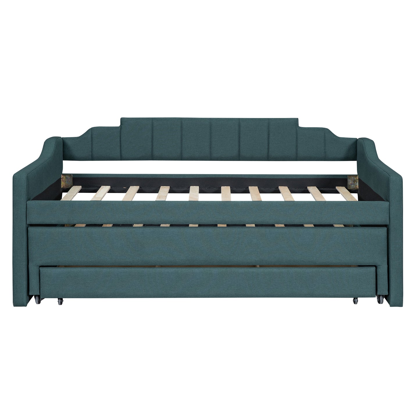 eli upholstered daybed with trundle and three drawers, green